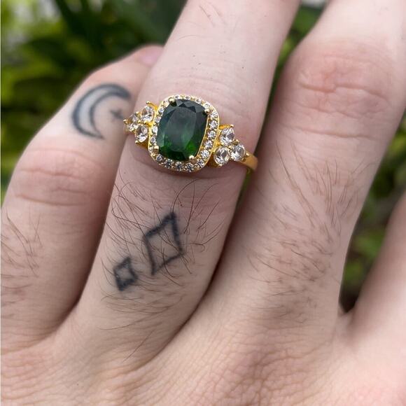 Vintage 925 Sterling Silver Vermeil Grossular Green Garnet Ring - Picture 1 of 3